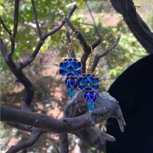 Elegant Blue and Gold Floral Cloisonné Earrings drop earrings